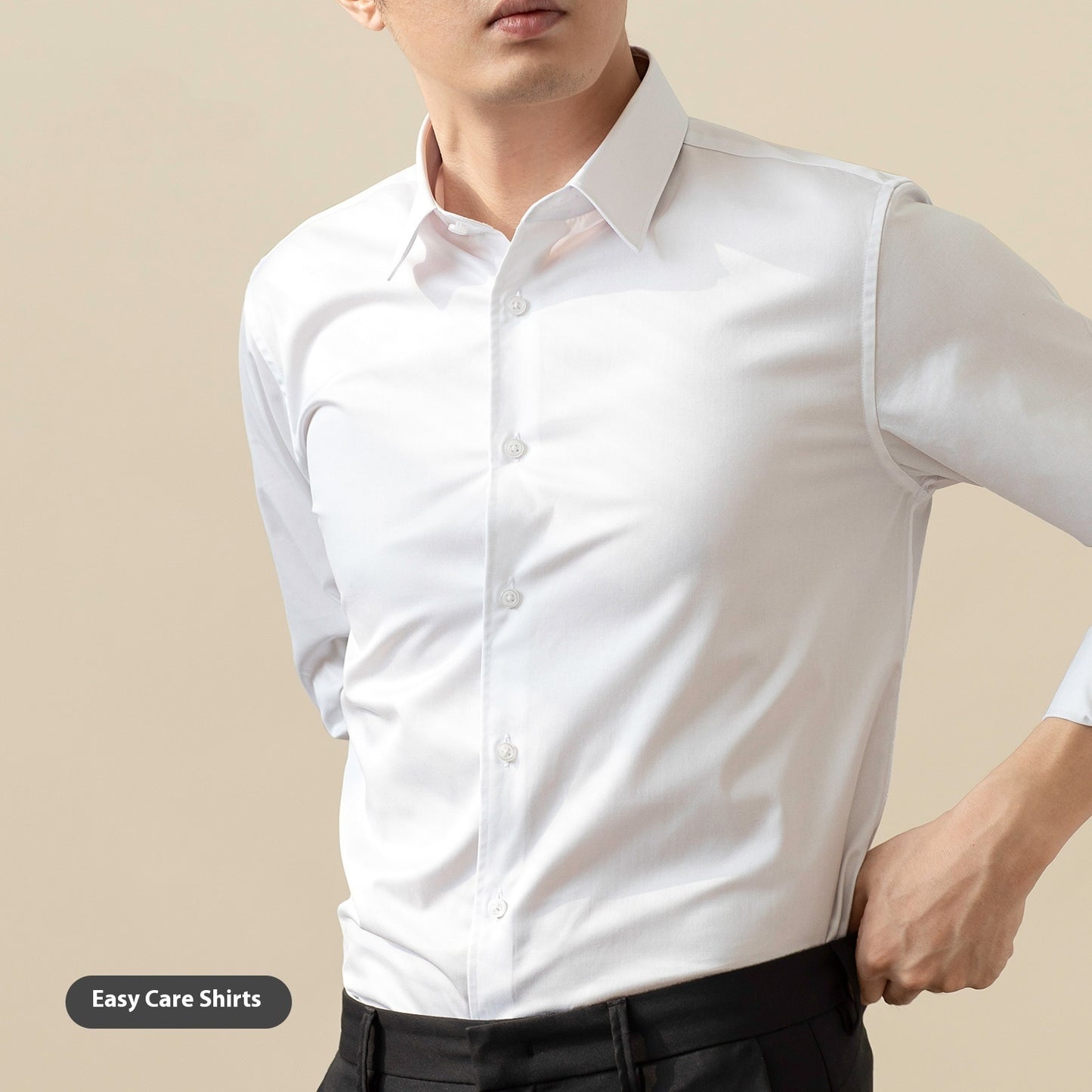 Long Sleeve White Shirt for Men, Men's Solid Color Stretch Slim-fitting Iron-free Anti-wrinkle Business Casual Shirt