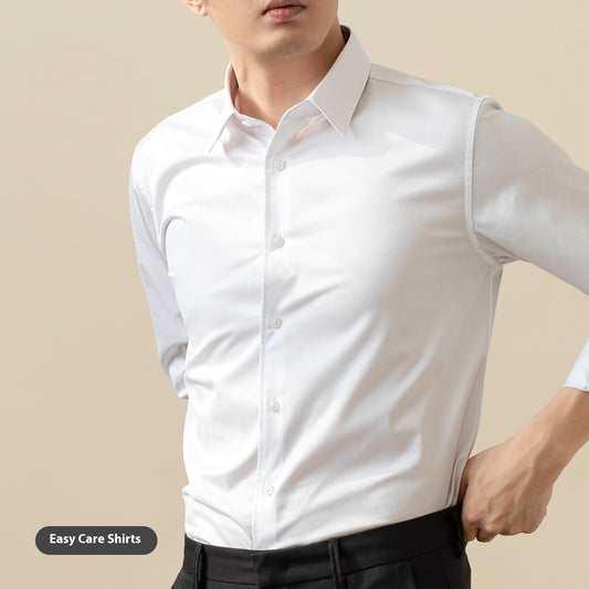 Long Sleeve White Shirt for Men, Men's Solid Color Stretch Slim-fitting Iron-free Anti-wrinkle Business Casual Shirt