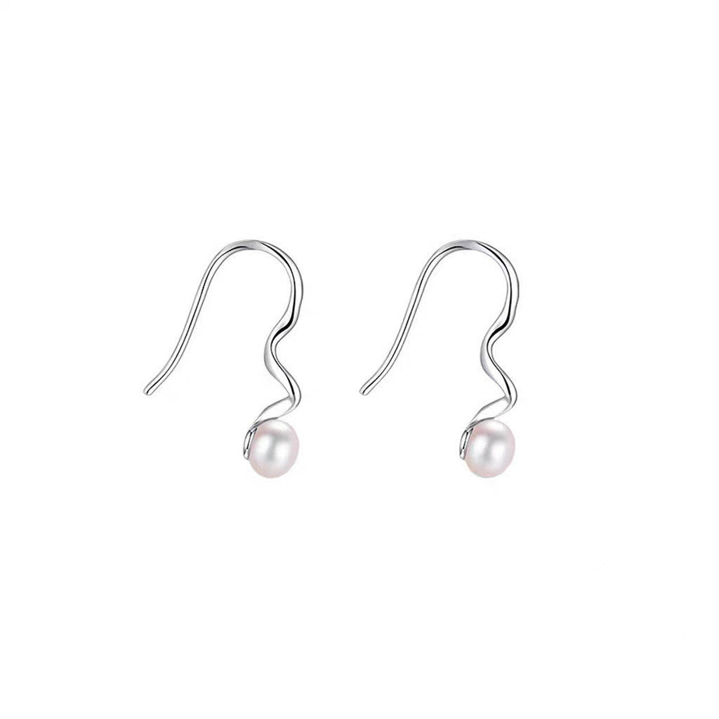 S925 Silver Spiral Pearl Earrings, Women Fashion High Sense