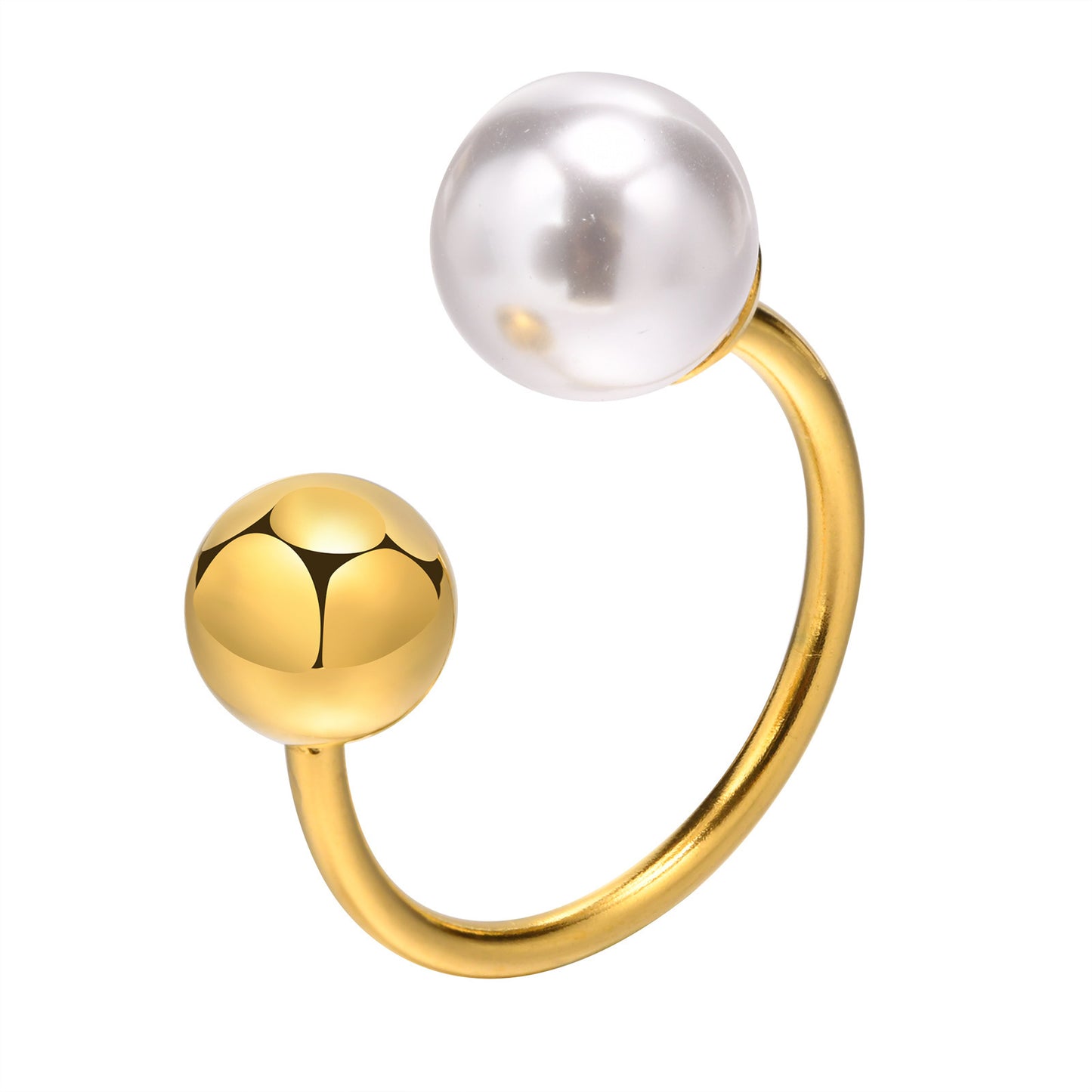 Simple Pearl Ring, Stainless Steel Adjustable Opening Ball