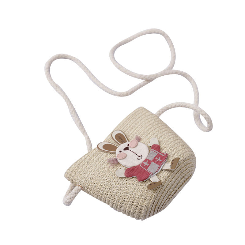 Cute Rabbit Decoration Bag, Two-Piece Straw Hat