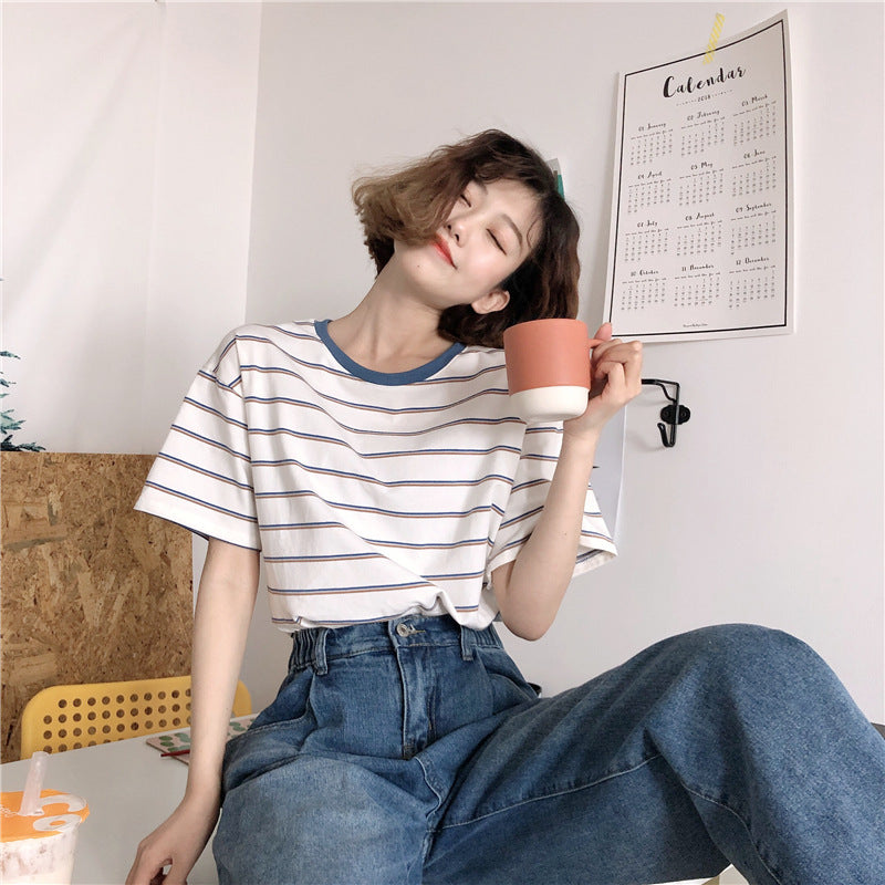 Women's striped short sleeve T-shirt