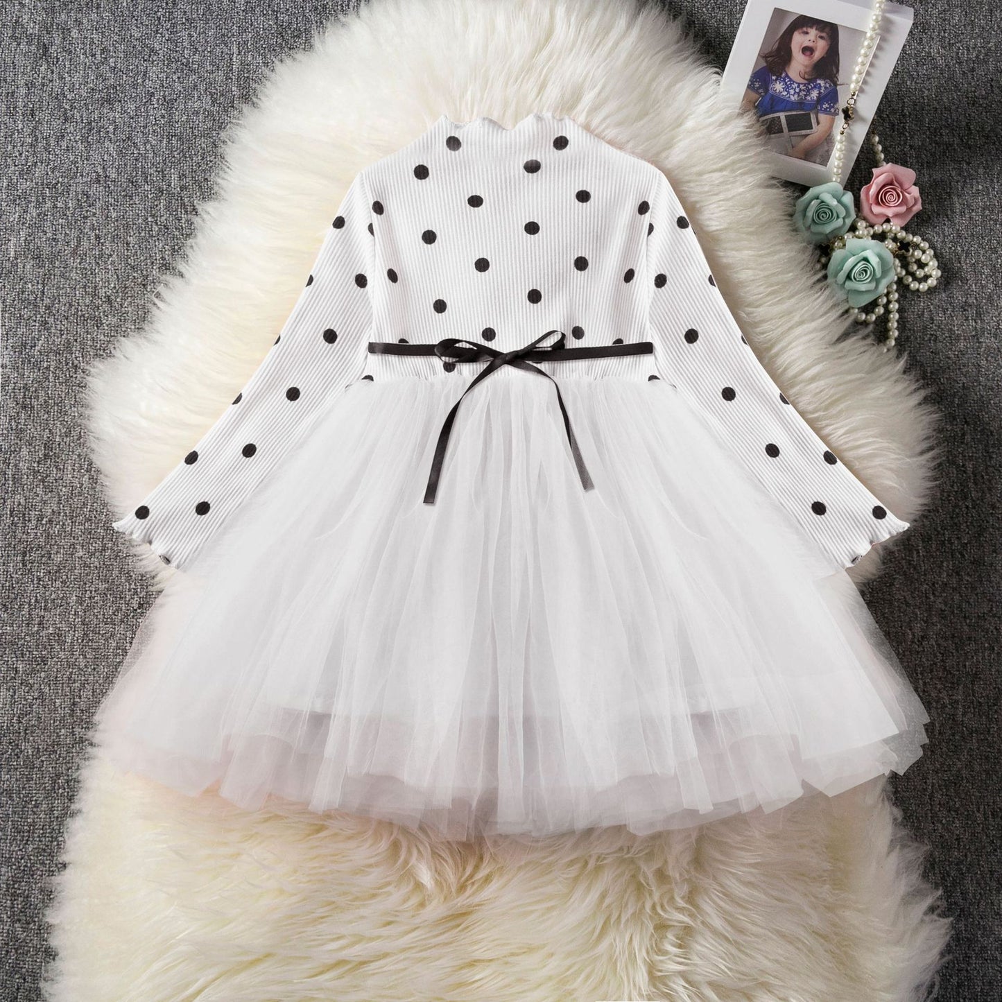 Baby Girls Spring Winter Long Sleeve Tutu Lace Dresses, Gown Casual Wear