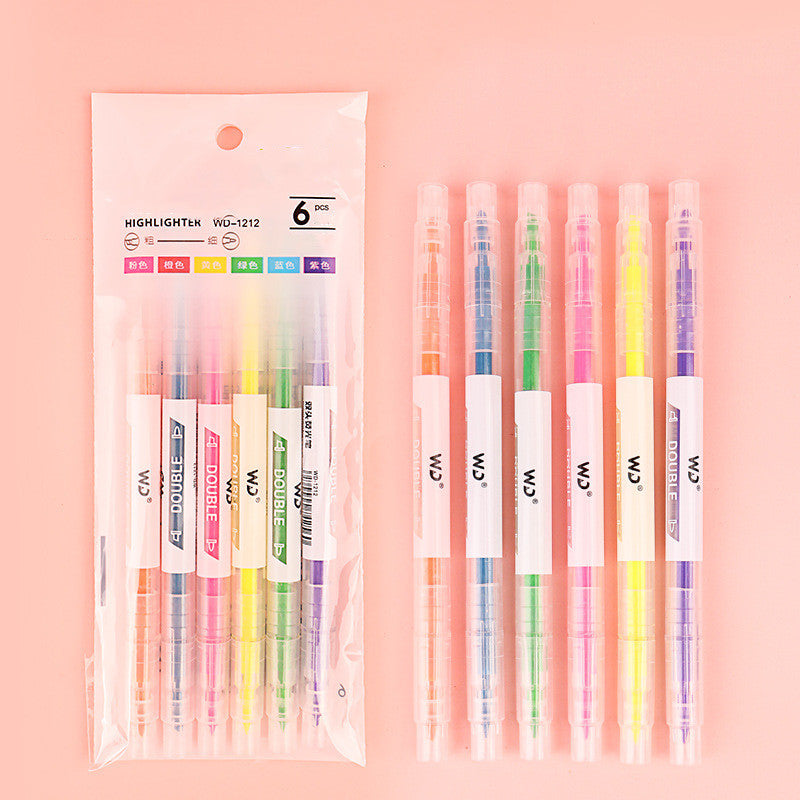 Double-Headed Marker Pen, 6 Color Set Highlighter Pen