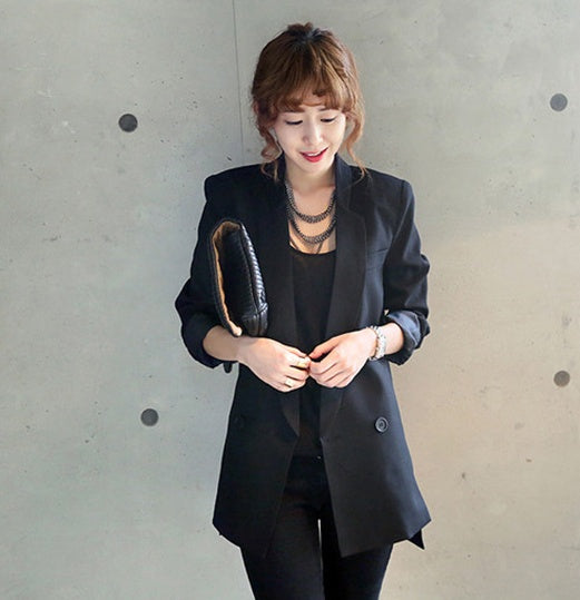 Solid Long Style Black Women Blazer, Chic Ladies Blazers