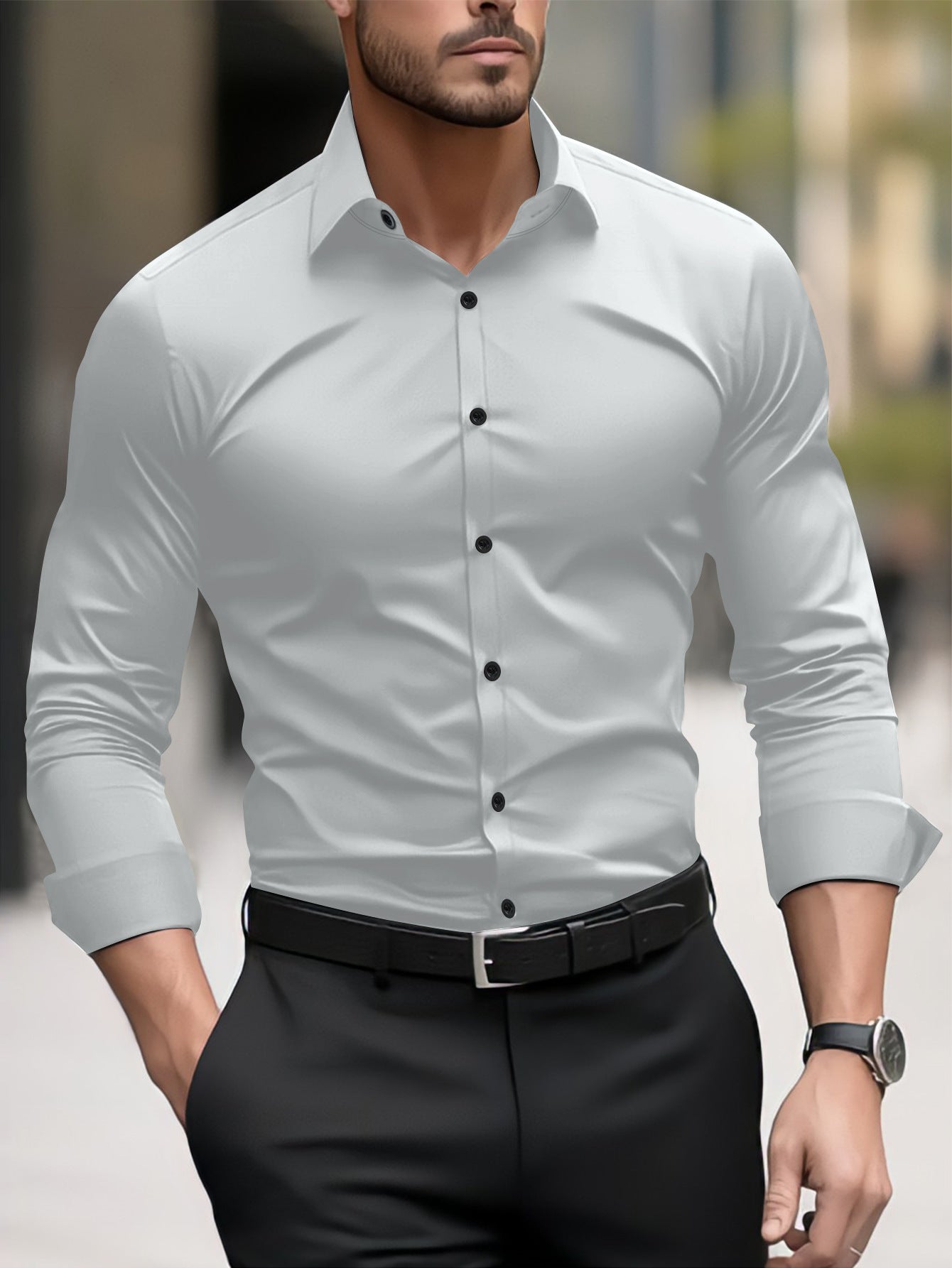 Men's Business Casual Long Sleeve Shirt