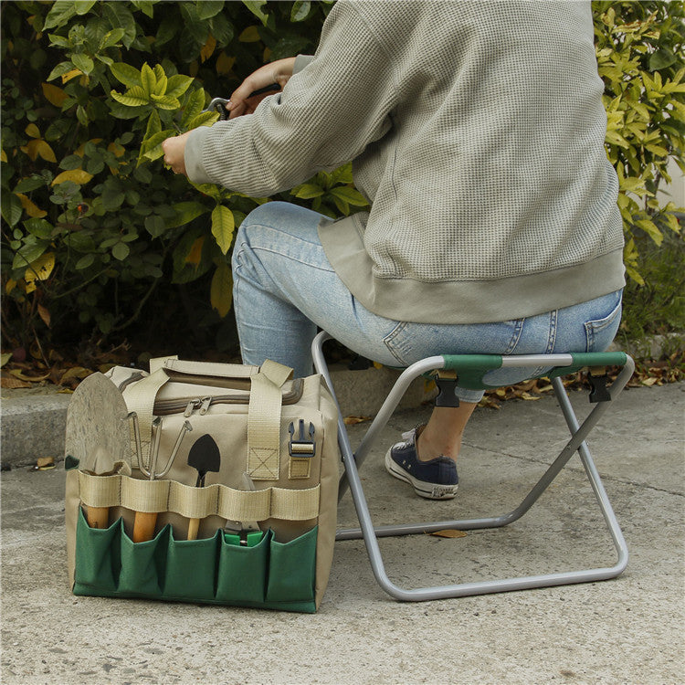 Gardening Stool With Tote Bag, Chair Garden Tools Set Organizer, Folding Garden Seat Gardening Stool Gardening