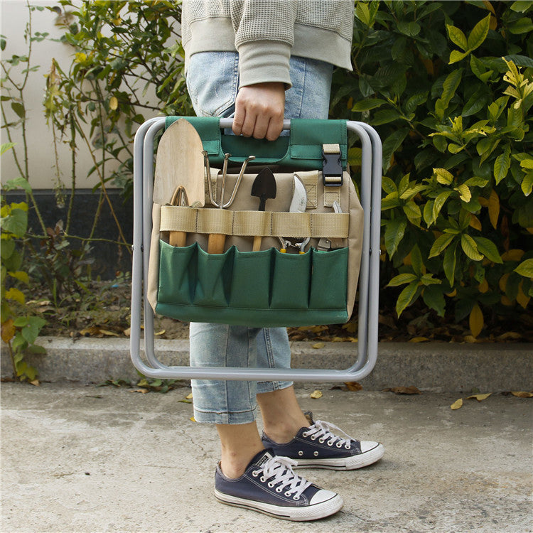 Gardening Stool With Tote Bag, Chair Garden Tools Set Organizer, Folding Garden Seat Gardening Stool Gardening