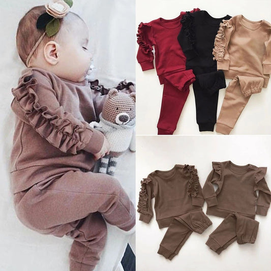 Newborn Baby Ruffles Jumper ,Solid Long Sleeve Outfits, Baby Clothes Set Fall Clothes