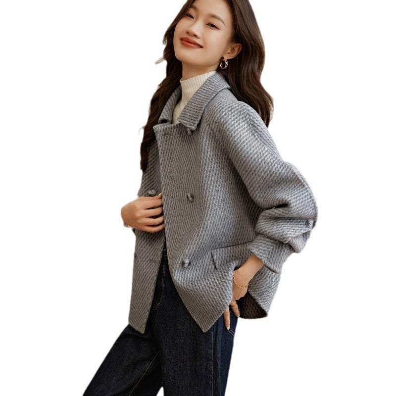 Pineapple Pattern Woolen Coat, Outerwear Women