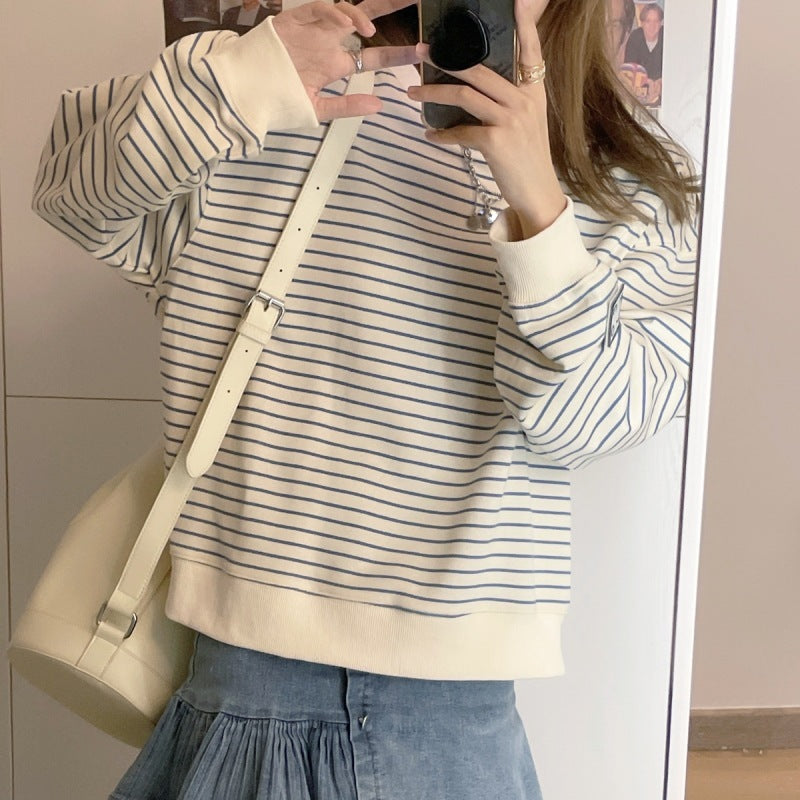 Loose Design Striped Top Round Neck Sweater