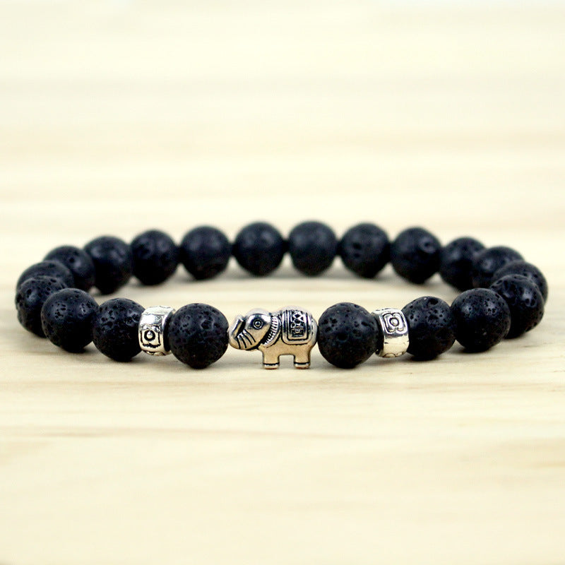 8mm Natural Volcanic Rock, Colorful Stone Elephant Bracelet For Men