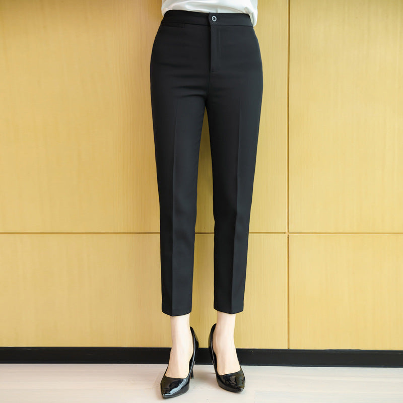 Women's Mid-waist Black Trousers, Cropped Pants