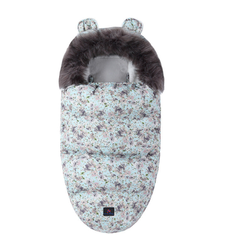 Baby Sleeping Bag, Baby Going Out Thickened Fleece Warm Stroller Fur Collar Blanket