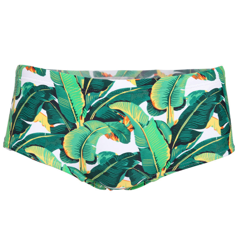 Green leaf seaside sexy triangle swim trunks for men