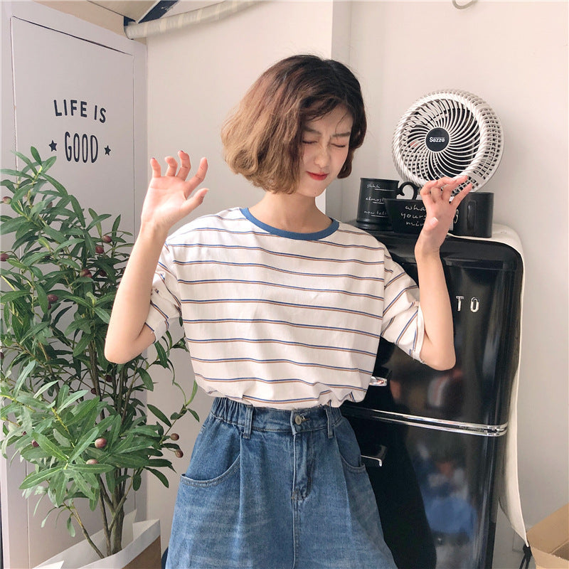 Women's striped short sleeve T-shirt