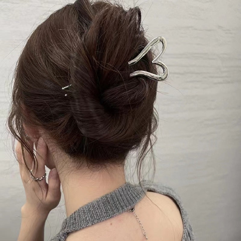 New Stylish Love U-shaped Alloy Hairpin, Back Head Hair Comb Updo Hair