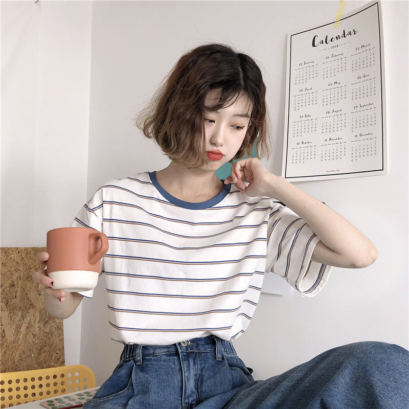 Women's striped short sleeve T-shirt