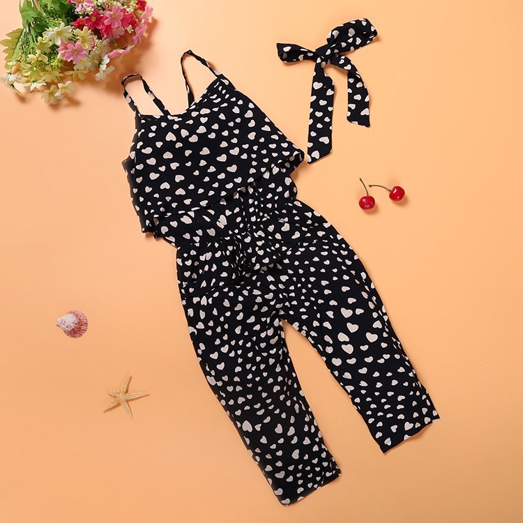 Fashion Summer Girls Clothing, Cotton Sleeveless Polka Dot Strap Girls Jumpsuit