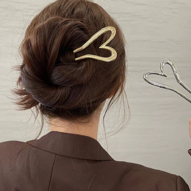 New Stylish Love U-shaped Alloy Hairpin, Back Head Hair Comb Updo Hair