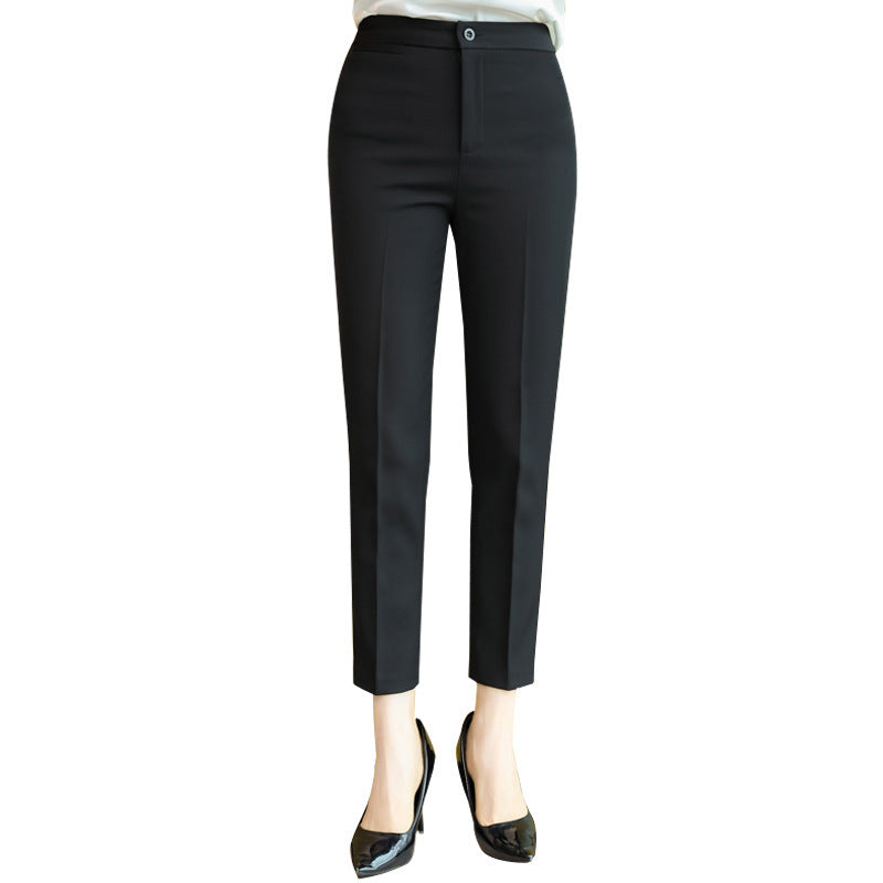 Women's Mid-waist Black Trousers, Cropped Pants