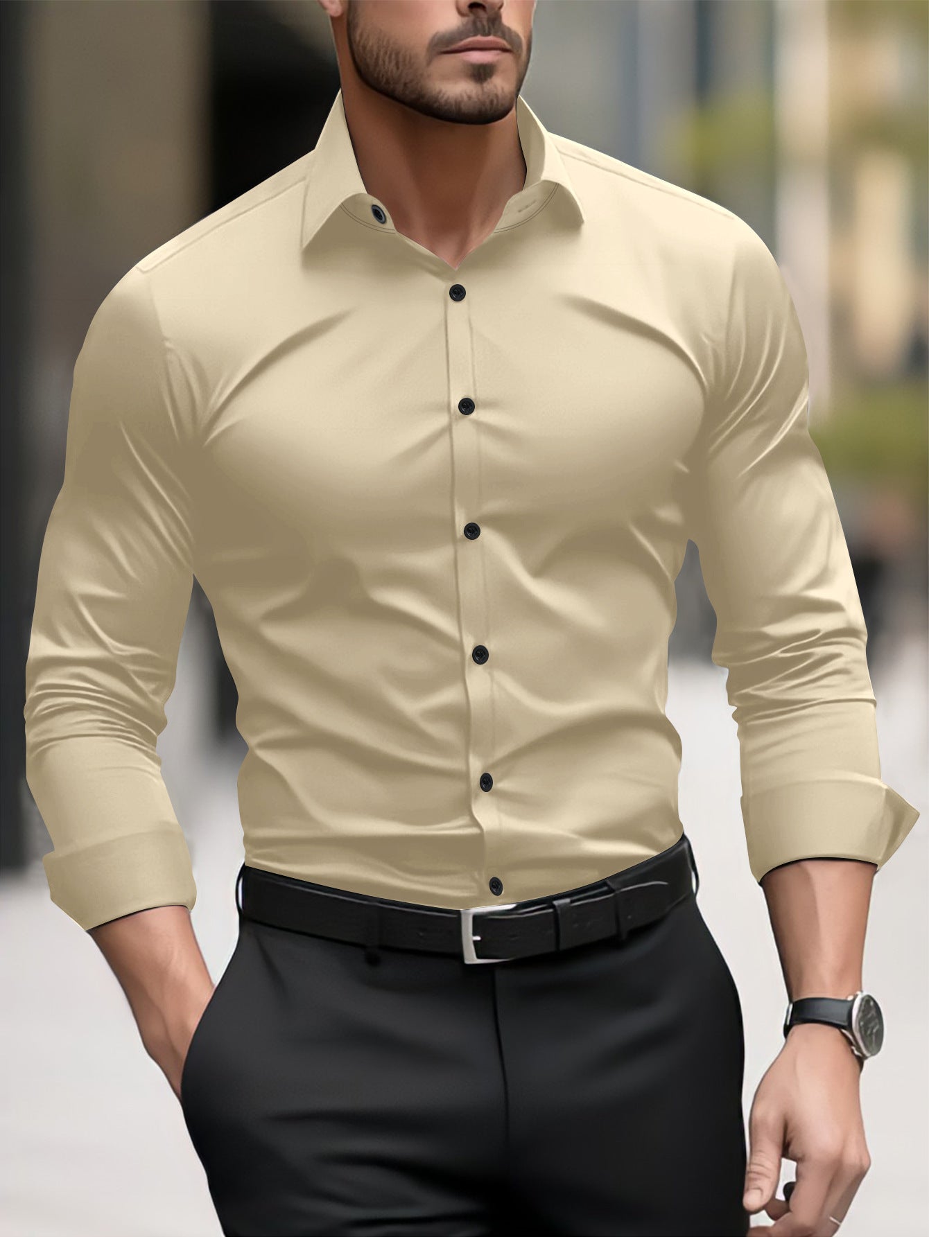 Men's Business Casual Long Sleeve Shirt