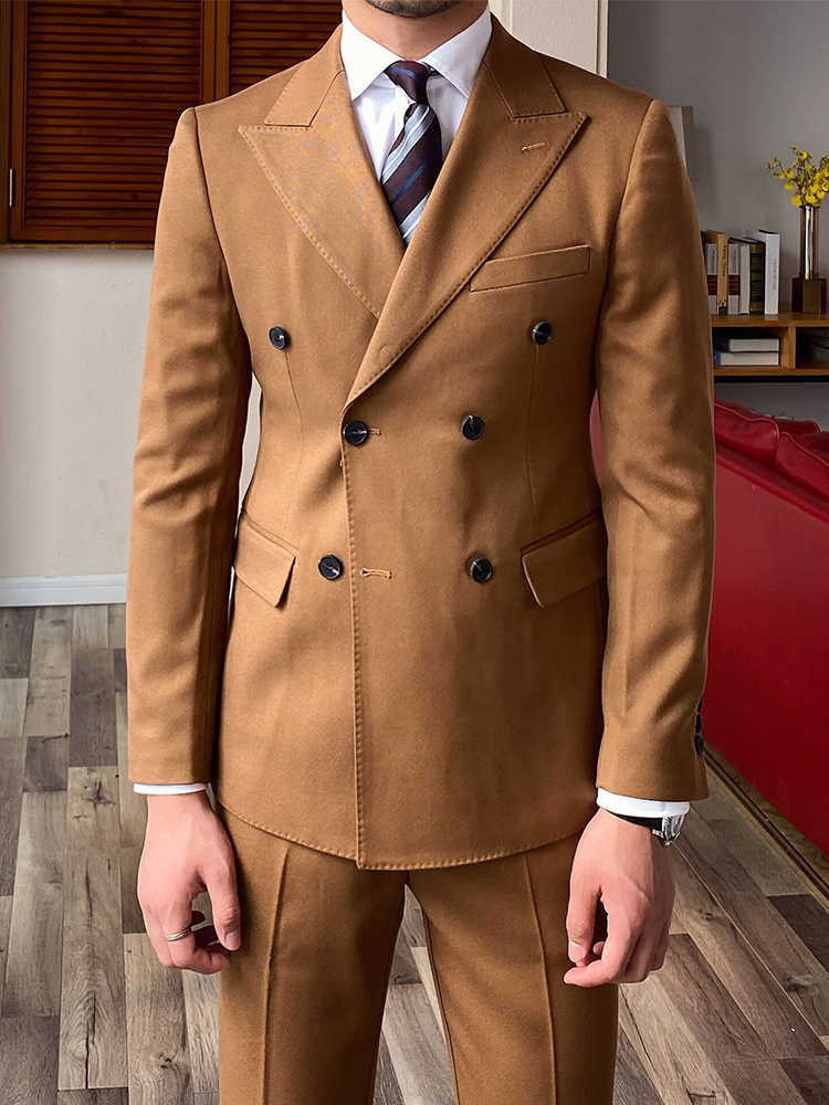 Men's Casual Business Double Breasted Suit Jacket