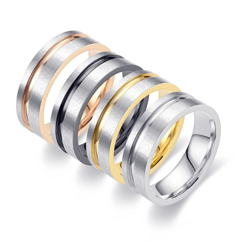 Fashionable All-match Titanium Steel Frosted Two-tone Ring