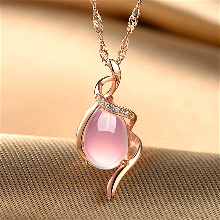 Silver Rose Gold Necklace, Female Crystal Heart-shaped