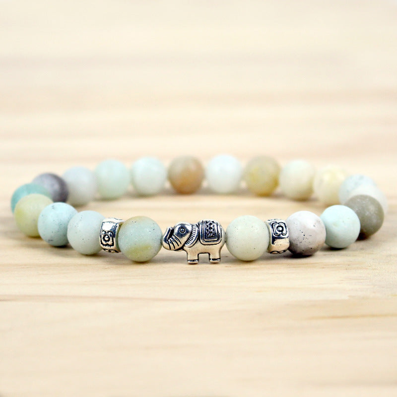 8mm Natural Volcanic Rock, Colorful Stone Elephant Bracelet For Men