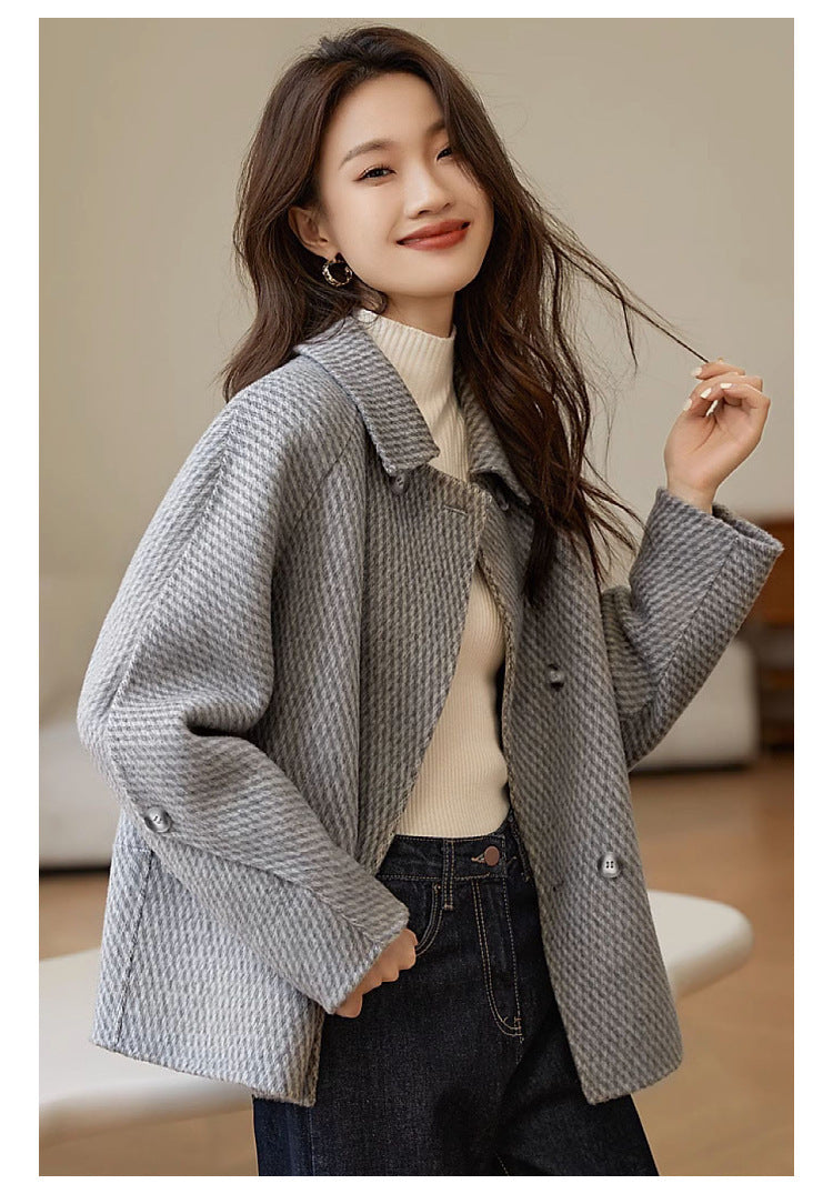 Pineapple Pattern Woolen Coat, Outerwear Women