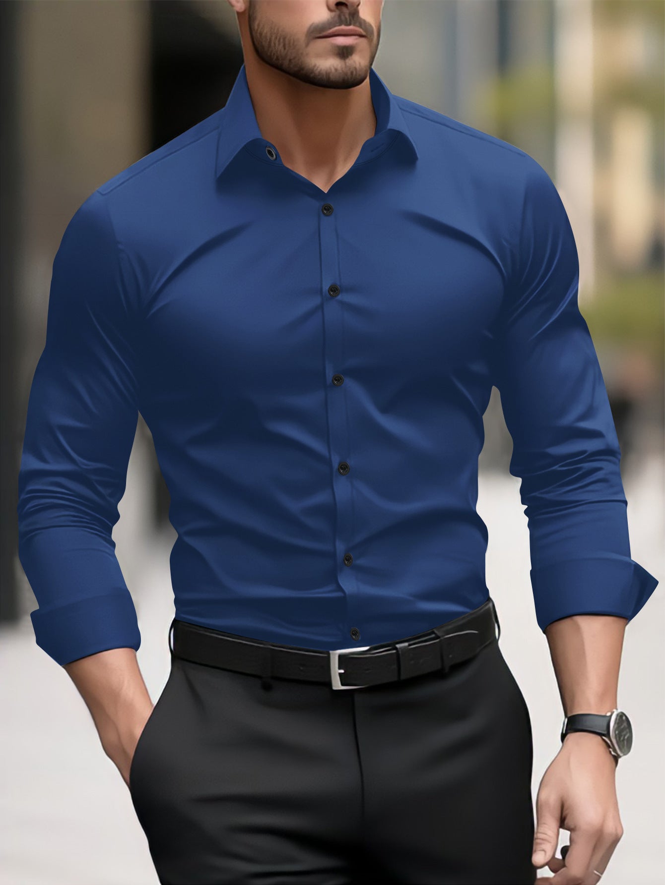 Men's Business Casual Long Sleeve Shirt