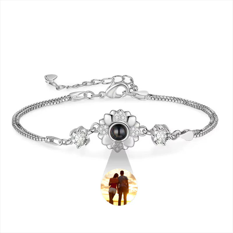 925 Silver Sunflower Projection Bracelet For Women