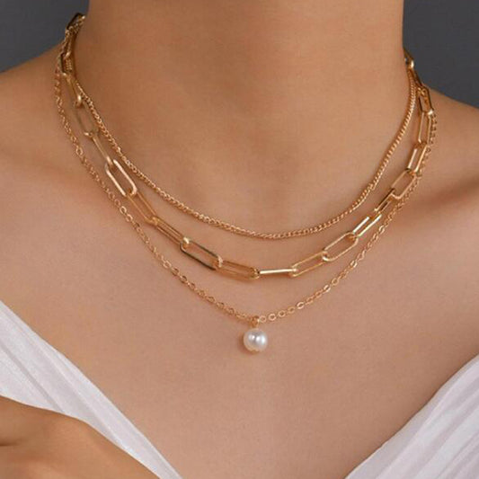 Multi-layer Imitation Pearl Pendant, Women's Necklace, Short Clavicle Chain