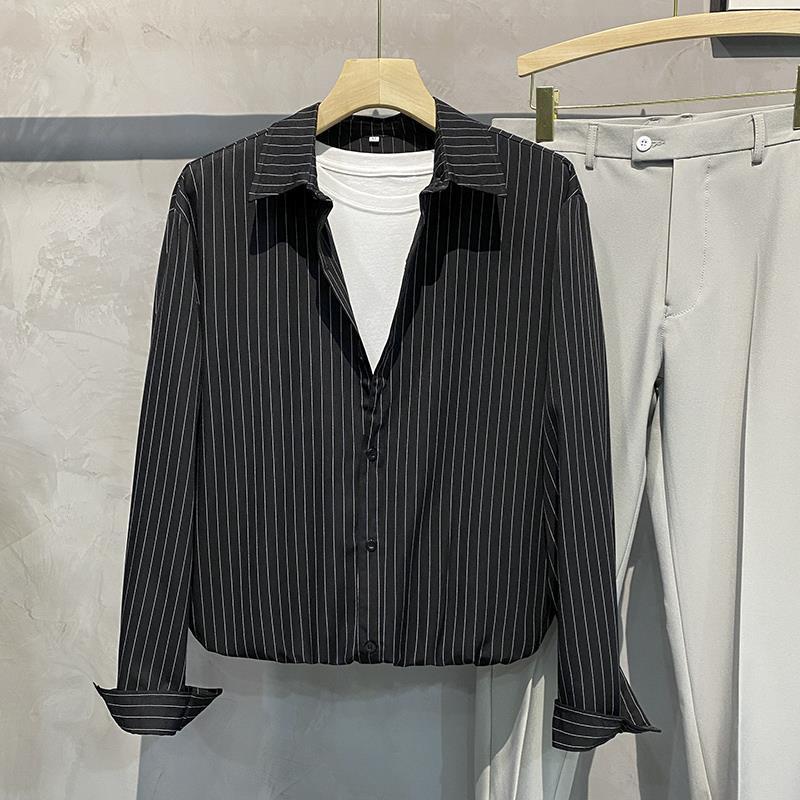 Striped Loose Silky Casual Overshirt for Men