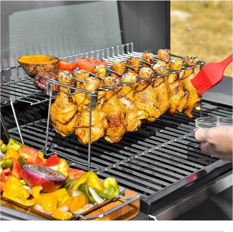 Portable Grilling Basket Mesh Clip, 14 Slot Stainless Steel BBQ Rib Shelf