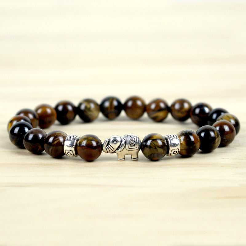 8mm Natural Volcanic Rock, Colorful Stone Elephant Bracelet For Men