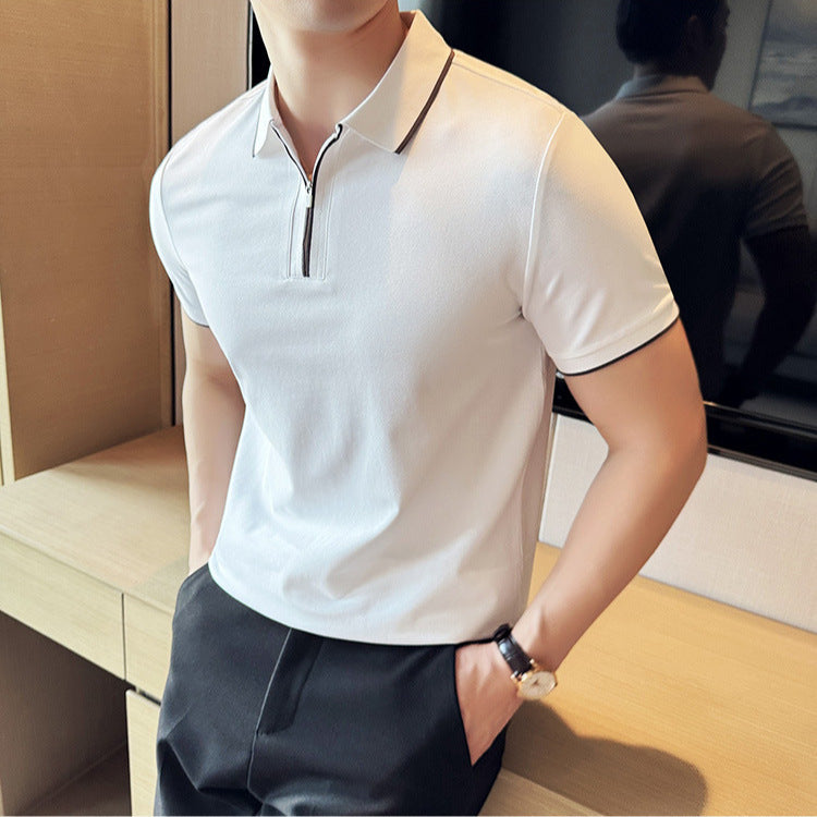 Men's Polo Shirt, Short Sleeve Zipper And Lapel T-shirt