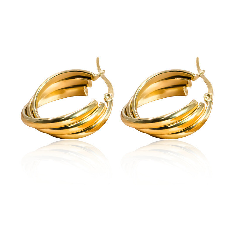 Retro Multi-layer C- Shaped Titanium Steel Earrings