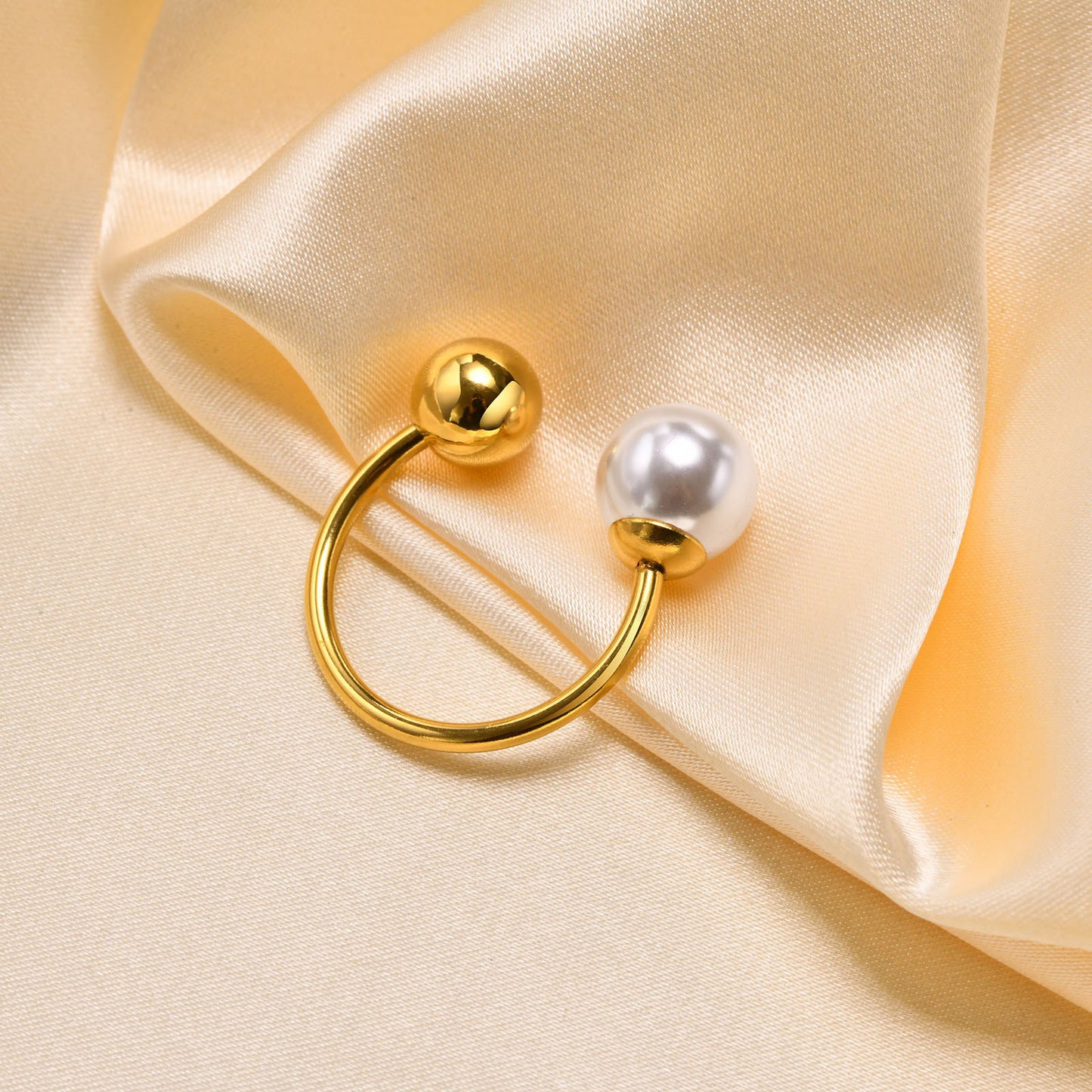 Simple Pearl Ring, Stainless Steel Adjustable Opening Ball