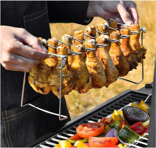 Portable Grilling Basket Mesh Clip, 14 Slot Stainless Steel BBQ Rib Shelf