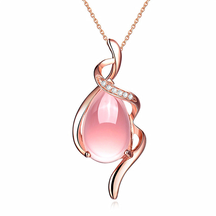 Silver Rose Gold Necklace, Female Crystal Heart-shaped