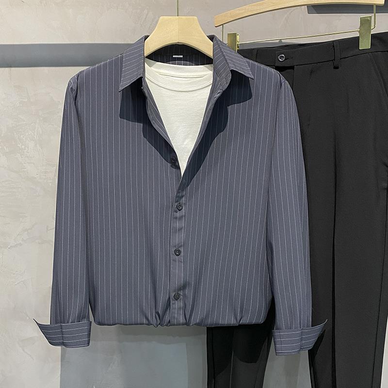 Striped Loose Silky Casual Overshirt for Men