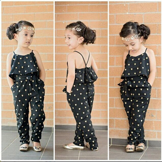 Fashion Summer Girls Clothing, Cotton Sleeveless Polka Dot Strap Girls Jumpsuit