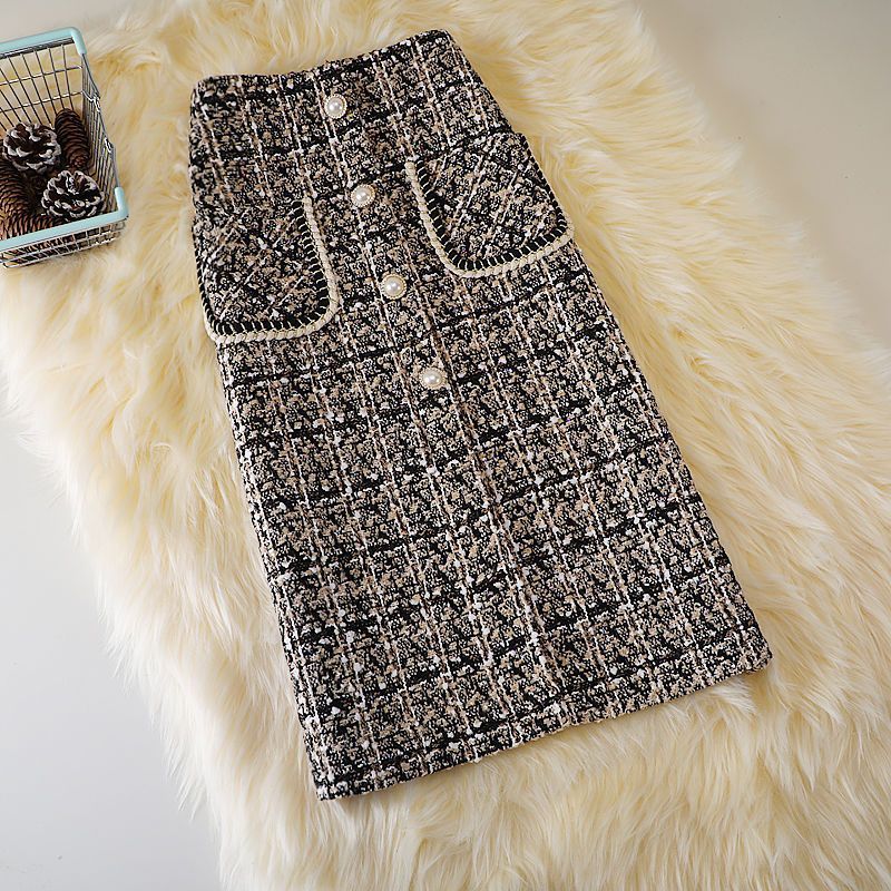 New Fashion Mid-length Female High Waist Slimming Woolen Plaid Skirt