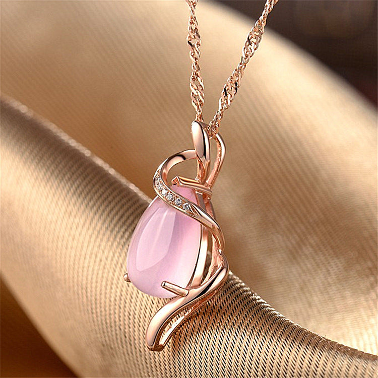 Silver Rose Gold Necklace, Female Crystal Heart-shaped