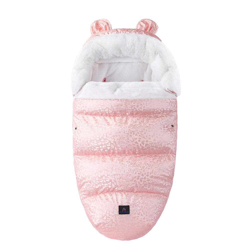 Baby Sleeping Bag, Baby Going Out Thickened Fleece Warm Stroller Fur Collar Blanket