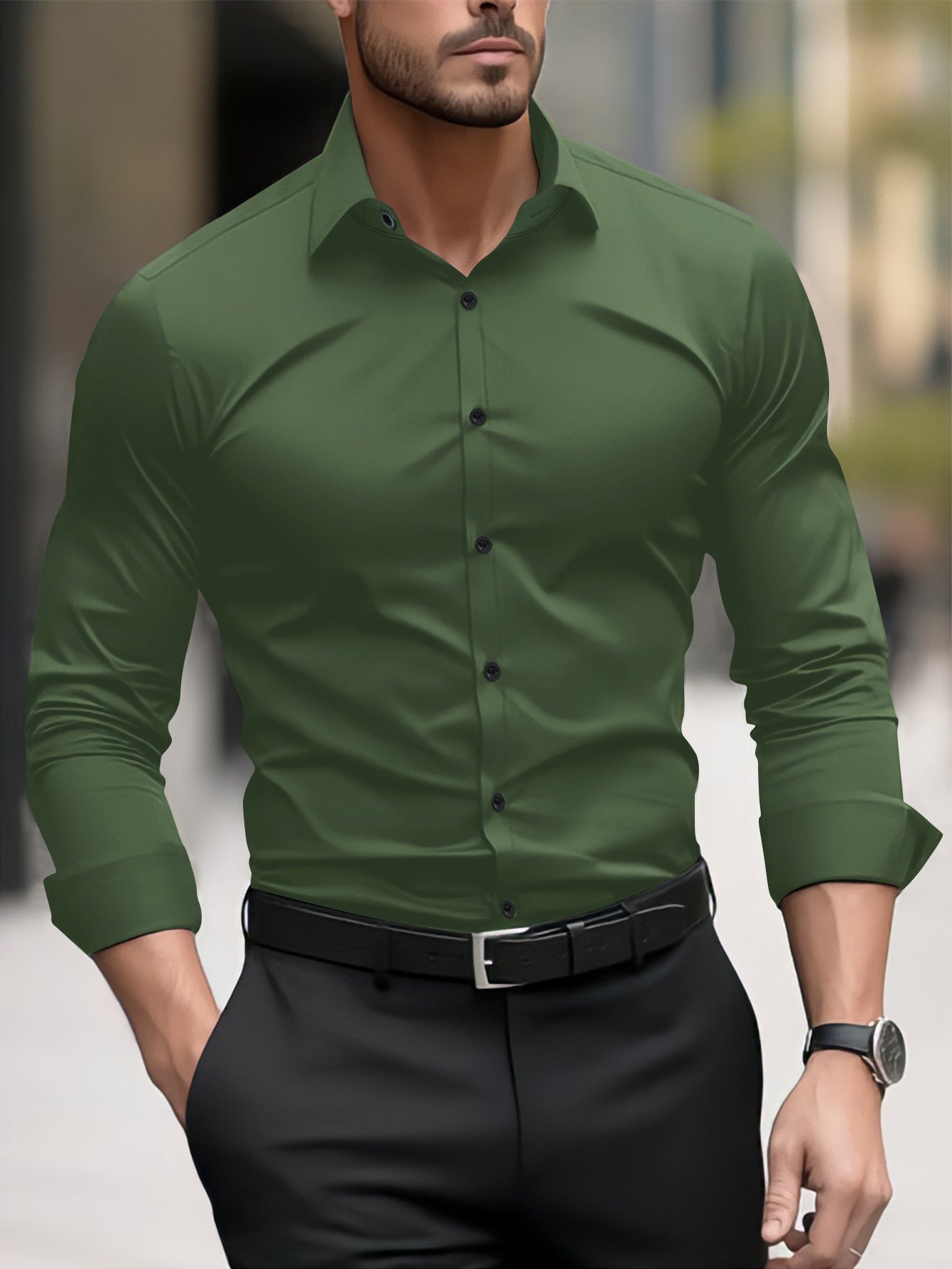 Men's Business Casual Long Sleeve Shirt