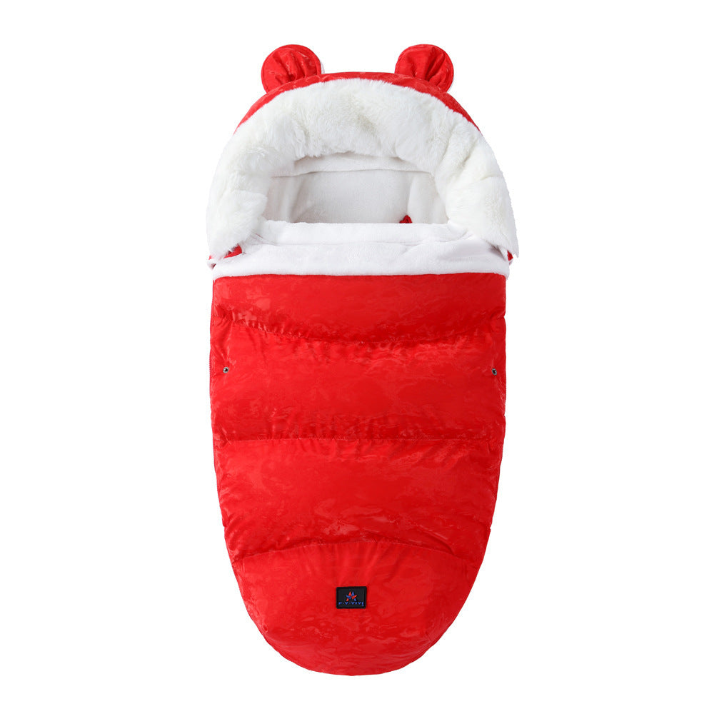 Baby Sleeping Bag, Baby Going Out Thickened Fleece Warm Stroller Fur Collar Blanket