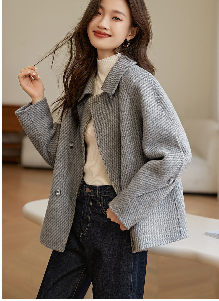 Pineapple Pattern Woolen Coat, Outerwear Women